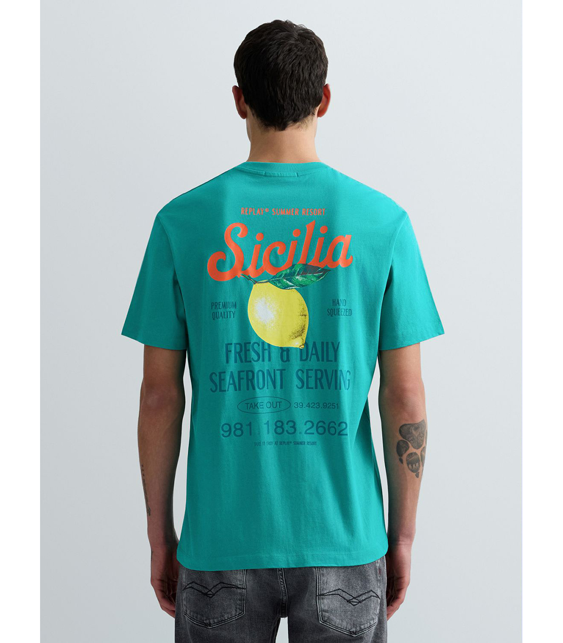 ヘビーコットンジャージーSICILYプリントTシャツ 詳細画像 エメラルド 3